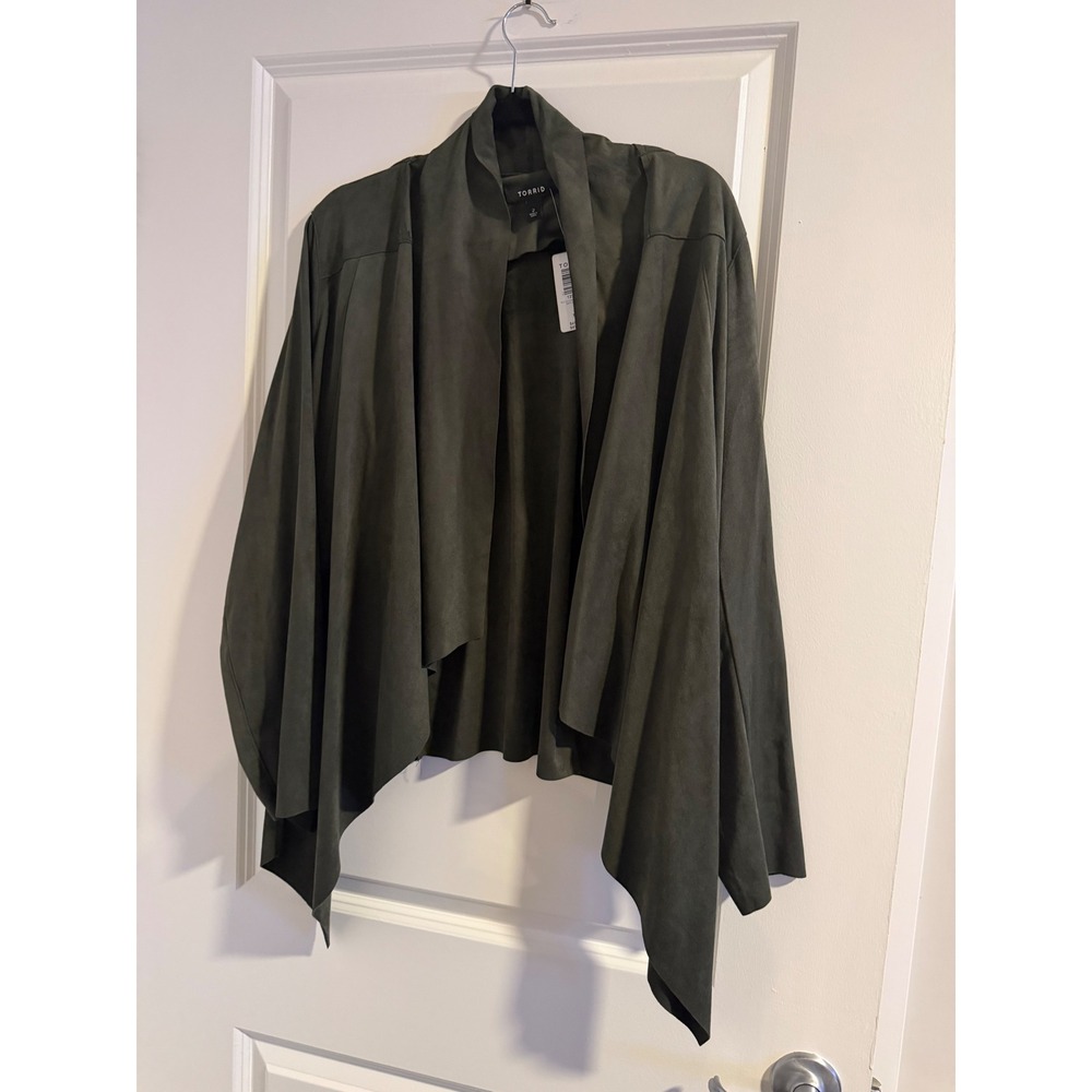 TORRID Olive Green Suede Drape Front Waterfall Cardigan Jacket Plus Size2X 18 20